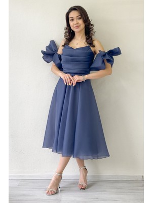 Thezkscom-Kadın Drapeli Boyundan Bağlamalı Fiyonk Kol Kısa Abiye Elbise Yeşil, Siyah, Fuşya, Pudra, Beyaz