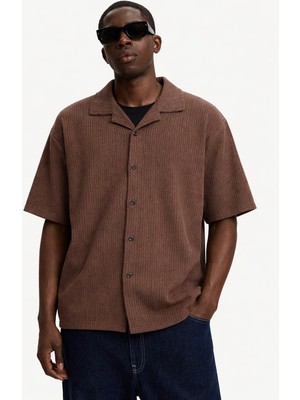 Damga Erkek Yazlık Oversize Kahve Keten Gömlek