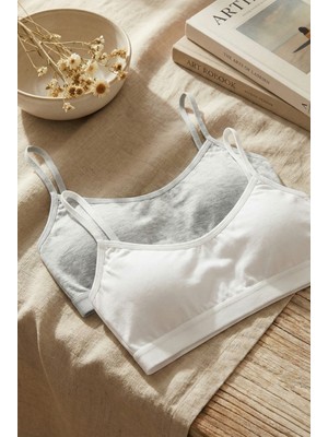 Underwear Bodyway 2 Adet Ip Askılı Pamuklu Çıkarılabilir Pedli Büstiyer Bralet - Sporcu Yarım Atlet