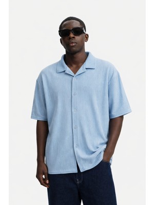 Damga Erkek Yazlık Oversize Mavi Keten Gömlek