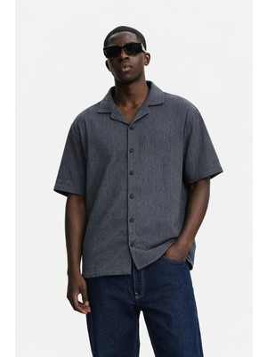 Damga Erkek Yazlık Oversize Siyah Keten Gömlek
