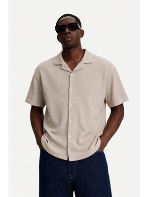 Damga Erkek Yazlık Oversize Krem Keten Gömlek