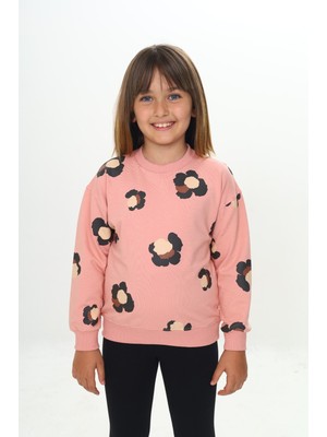 Toontoy Kız Çocuk Relax Fit Bisiklet Yaka Düşük Omuz Baskılı Sweatshirt - 2 Iplik