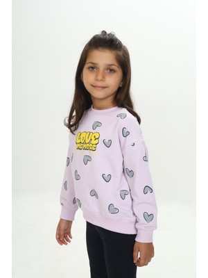Toontoy Kız Çocuk Regular Fit Bisiklet Yaka Düşük Omuz Baskılı Sweatshirt - 2 Iplik