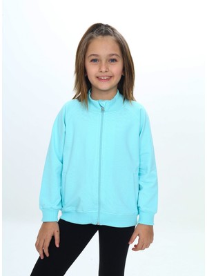 Toontoy Kız Çocuk Dik Yaka Fermuarlı Cepli Reglan Kol Örme Hırka - 2 Iplik