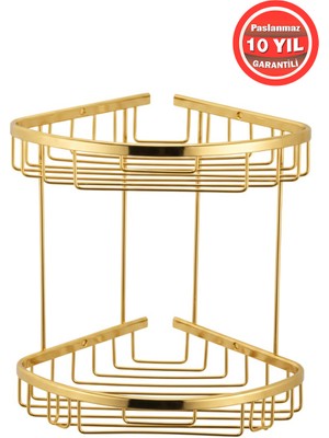 Banyom Home Paslanmaz Pirinç Zerrin 2'li 22X22 cm Şampuanlık Banyo Rafı