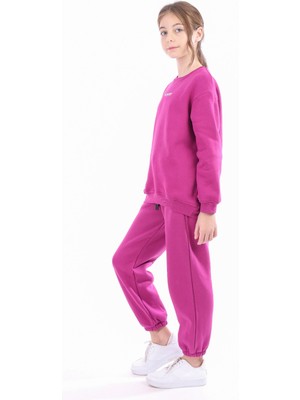 Toontoy Kız Çocuk Relax Fit Bisiklet Yaka Düşük Omuz Baskılı Sweatshirt - 3 Iplik Şardonlu