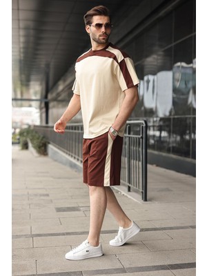 Madmext Bej Erkek Şort T-Shirt Takımı E7346