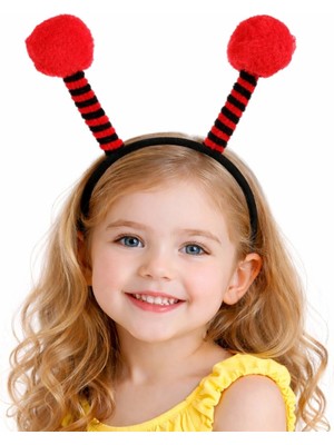 Kırmızı Siyah Uğur Böceği Antenli Taç - Çocuk Uğur Böceği Tacı Mega Ponponlu - Lisinya