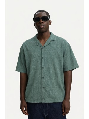 Damga Erkek Yazlık Oversize Haki Keten Gömlek