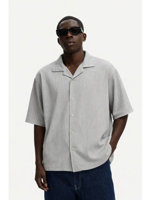 Damga Erkek Yazlık Oversize Gri Keten Gömlek