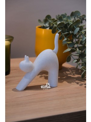Ecolia Store Modern Esneyen Kedi Biblo - Minimalist Dekoratif Kedi Figürü - Masa Üstü Obje