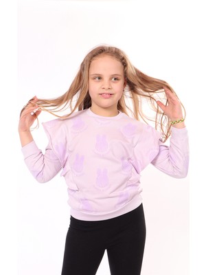 Toontoy Kız Çocuk Regular Fit Bisiklet Yaka Fırfırlı Baskılı Sweatshirt - 2 Iplik