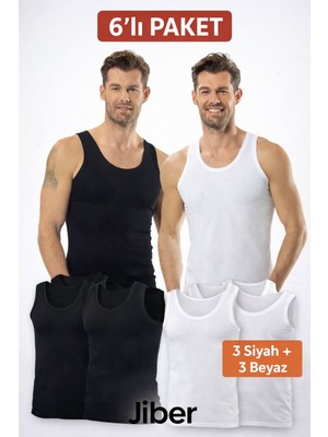Jiber Erkek Likralı Atlet 6'lı Paket -3 Siyah-3 Beyaz- 147