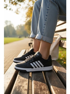Enoch Kadın Spor Ayakkabı Şeritli Kauçuk Görünümlü Tabanlı Casual Sneaker