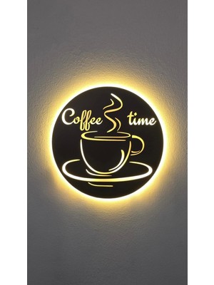 Elert Design Studio Coffee Time Ahşap LED Işıklı Tablo – El Yapımı Lazer Kesim Dekoratif Hediye Lamba