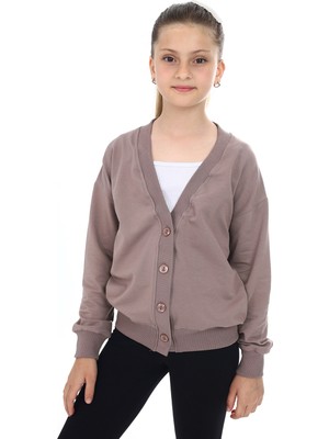 Toontoy Kız Çocuk  V Yaka Düğmeli Düşük Omuz Örme Okul Hırkası - 2 Iplik