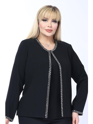 Ladies First Büyük Beden 4037 Siyah Ceket+Bluz Takım