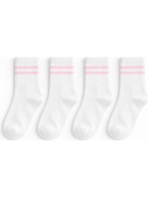 Solde 2 Çift Kız Çocuk Pamuklu Günlük Çorap – Düz Beyaz Pembe Çizgili Tasarım, Yumuşak Dokulu ve Kaliteli