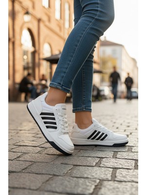 Enoch Kadın Spor Ayakkabı Şeritli Kauçuk Görünümlü Tabanlı Casual Sneaker