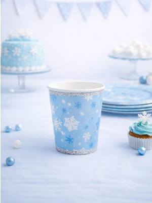 Parti Adresi Kar Tanesi Temalı Bardak Karton Doğum Günü Bardağı  8'li