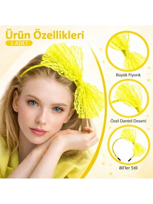 80 Ler 90 Lar Neon Sarı Dantel Taç Fiyonklu - Lisinya