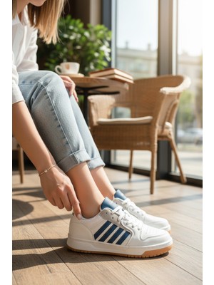 Enoch Kadın Spor Ayakkabı Şeritli Kauçuk Görünümlü Tabanlı Casual Sneaker