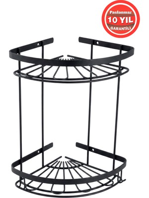 Banyom Home Mat Siyah Paslanmaz Çelik SUS304 Kalite Zirve 2'li Şampuanlık Banyo Rafı