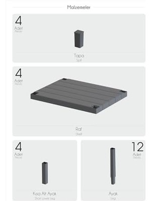 Skygo 4 Katlı Çok Amaçlı Düzenleyici Raf Ünitesi – Plastik Kitaplık, Banyo, Mutfak,, Depolama ve Saklama Rafı (Siyah)