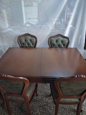 Bengi Ankara Mobilya Masa Sandalye 90615 Klasik Model Kayın Aslan Ayak Oymalı Ceviz Orta Açılır Masa