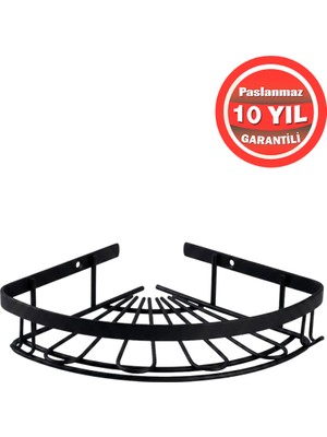 Banyom Home Mat Siyah Paslanmaz Çelik Zirve 1'li Şampuanlık Banyo Rafı