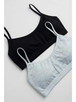 Underwear Bodyway 2 Adet Ip Askılı Pamuklu Çıkarılabilir Pedli Büstiyer Bralet - Sporcu Yarım Atlet