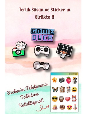 Birikiyedi 5'li Jibbitz Terlik Süsü Game Over,pota