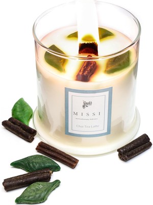 Skygo Büyük Üfleme Cam Ahşap Fitilli Chaı Tea Vegan Mum (380 Gr)