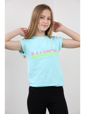 Toontoy Kız Çocuk Baskılı Bisiklet Yaka Kısa Kollu Tişört