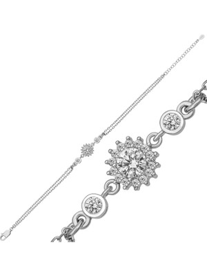 Gumush Gümüş Yuvarlak Zirkon Taşlı Kadın Bileklik