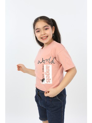 Toontoy Kız Çocuk Baskılı Bisiklet Yaka Kısa Kollu Tişört