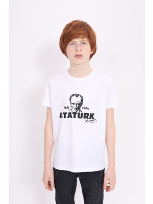 Toontoy Unisex Atatürk Baskılı Bisiklet Yaka Kısa Kollu Tişört