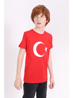 Toontoy Unisex Ay Yıldız Baskılı Bisiklet Yaka Kısa Kollu Tişört
