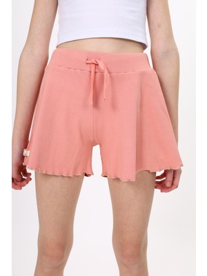 Toontoy Kız Çocuk Beli Lastikli Basic Fitilli Şort - Paça Detaylı