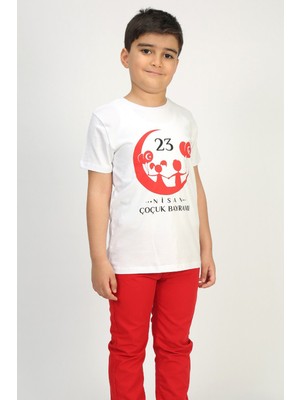 Toontoy Unisex 23 Nisan Baskılı Bisiklet Yaka Kısa Kollu Tişört
