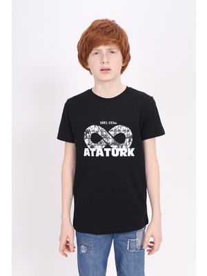 Toontoy Unisex Atatürk Baskılı Bisiklet Yaka Kısa Kollu Tişört