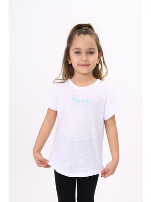 Toontoy Kız Çocuk Baskılı Bisiklet Yaka Kısa Kollu Tişört