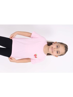 Toontoy Kız Çocuk Baskılı Bisiklet Yaka Kısa Kollu Tişört