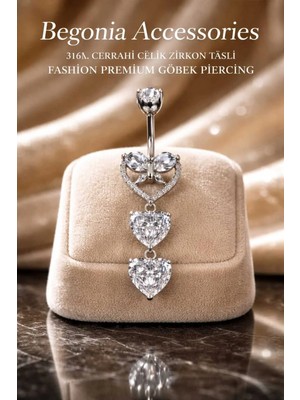 Begonia Accessories 316L Cerrahi Çelik Göbek Piercing Zirkon Taşlı – 2026 Fashion Premium Seri Belly Button Piercing – Kararma Yapmaz, Alerji Karşıtı, Paslanmaz Çelik Göbek Küpesi – Kadın Trend Takı - GP38