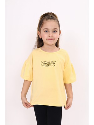 Toontoy Kız Çocuk Baskılı Bisiklet Yaka Kısa Kollu Tişört