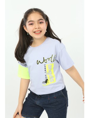 Toontoy Kız Çocuk Baskılı Bisiklet Yaka Kısa Kollu Tişört