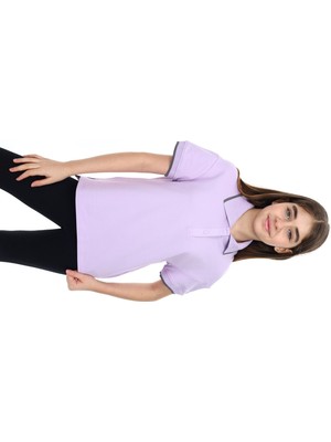 Toontoy Kız Çocuk Baskılı Polo Yaka Çıtçıtlı Kısa Kollu Tişört - Yırtmaçlı