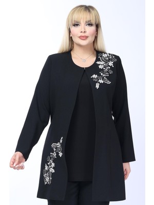 Ladies First Büyük Beden 4036 Siyah Ceket+Bluz Takım