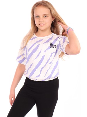 Toontoy Kız Çocuk Baskılı Bisiklet Yaka Kısa Kollu Tişört